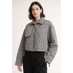 Blank NYC Grey Cotton Quilted Jacket Sz Large